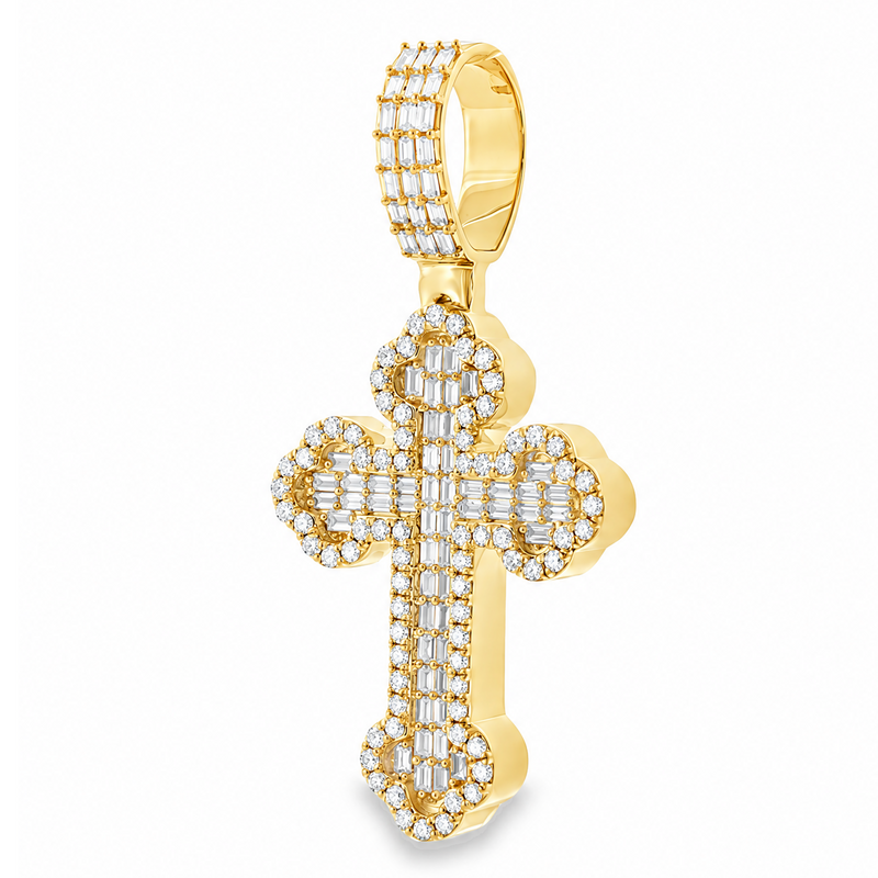 14K Gold Baguette Diamond Cross, view 4