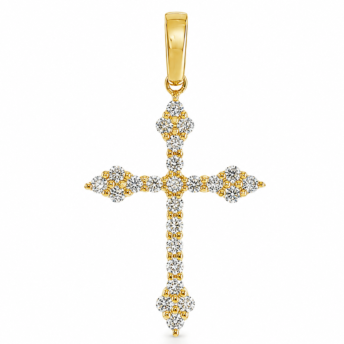 14K Yellow Gold Diamond Cross 65302 | TraxNYC