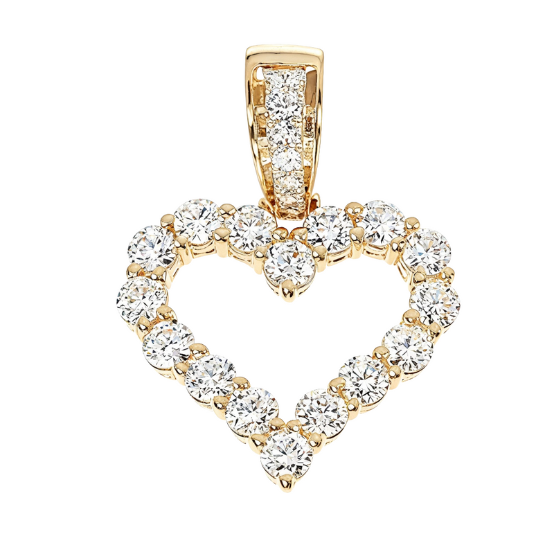 14K gold diamond heart pendant in yellow gold – round diamonds set across heart silhouette, front view