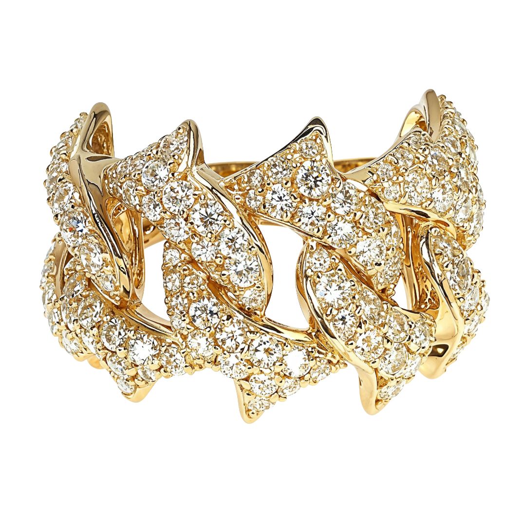 14K Gold Diamond Spiked Cuban Link Ring 66170 | TraxNYC