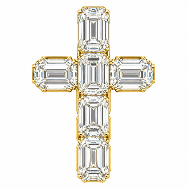 14K Gold Emerald Cut Lab Diamond Cross Pendant 71921 - TRAX2