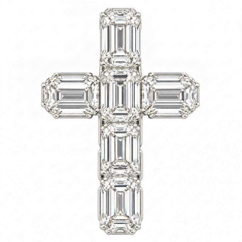 14K Gold Emerald Cut Lab Diamond Cross Pendant 71921 - TRAX4