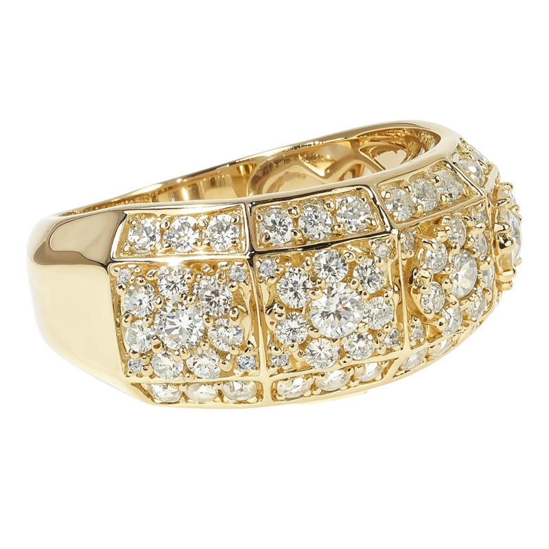 14K yellow gold ring with cluster flower diamond design and polished finish