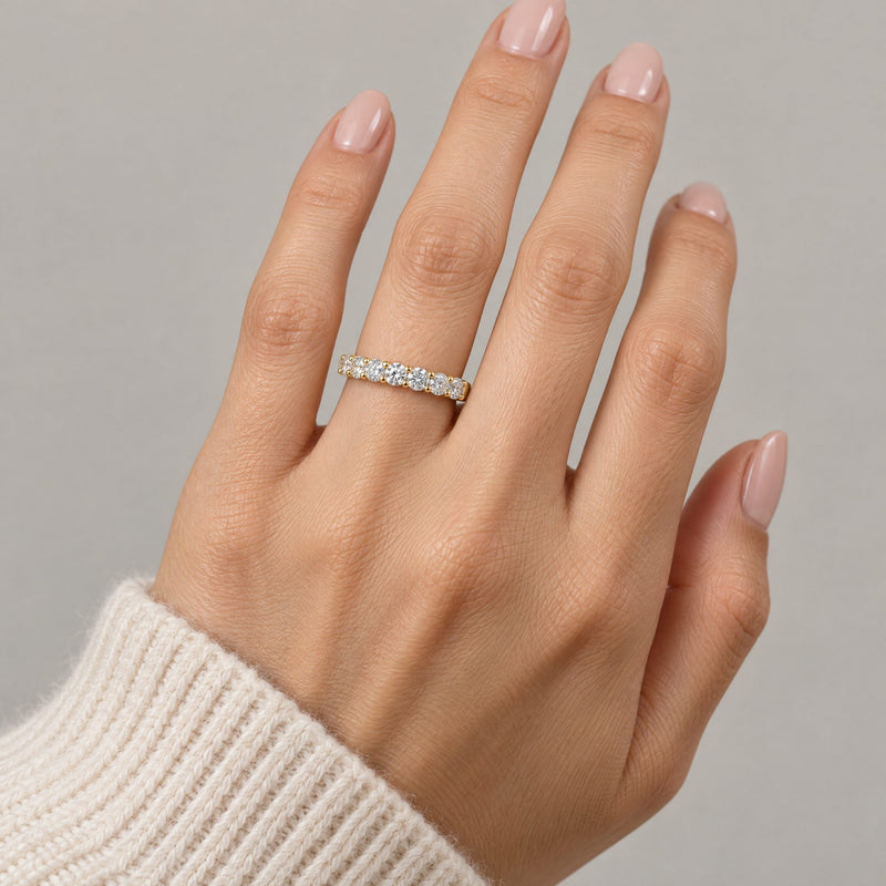 14K Gold Half Iced Wedding Band, view 11