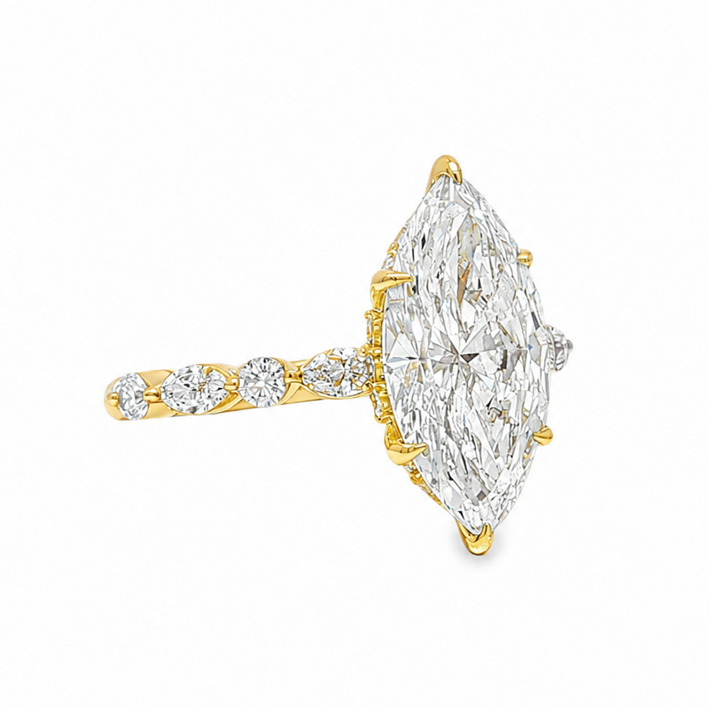 14K Gold Marquise Lab-Grown Diamond Engagement Ring 3 CT, view 3