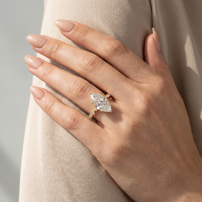 14K Gold Marquise Lab-Grown Diamond Engagement Ring 3 CT, view 8