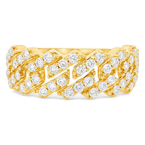14K Gold One Row Diamond Cuban Link Ring 65971