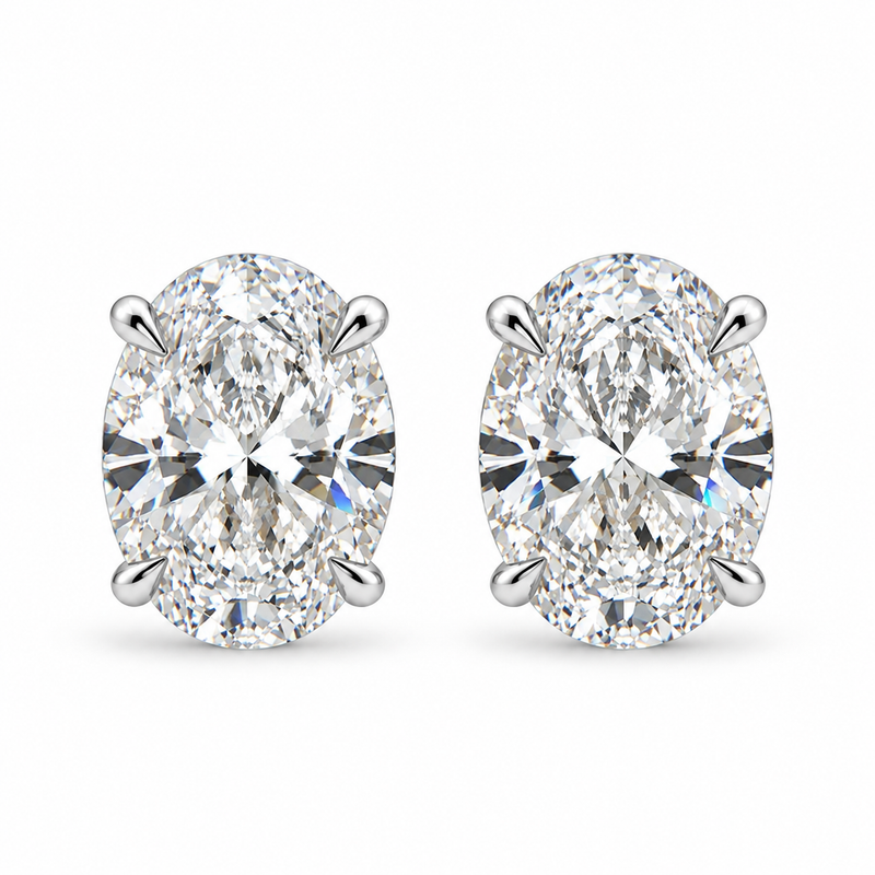 14K Gold Oval Shape Lab-Grown Diamond Earrings 4 Ct, view 2