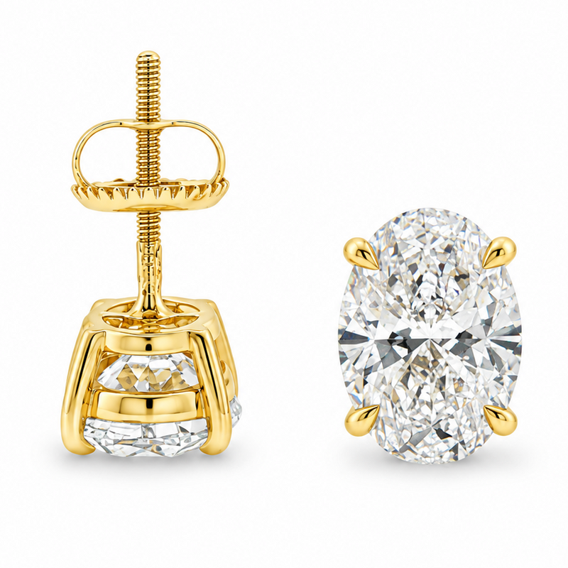 14K Gold Oval Shape Lab-Grown Diamond Earrings 4 Ct, view 6