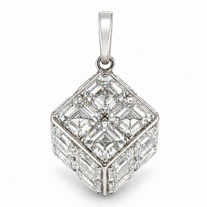 14K Invisible Asscher Cube Pendant, view 6
