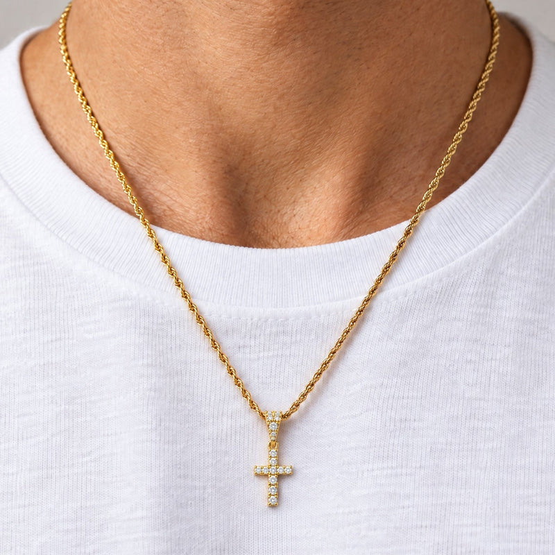 14K Yellow Gold Diamond Small Cross, view 9