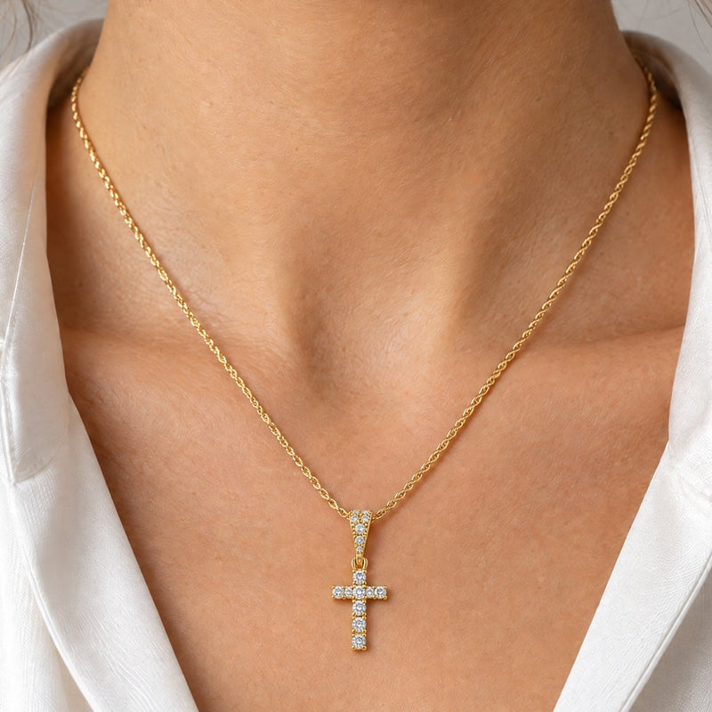 14K Yellow Gold Diamond Small Cross, view 10