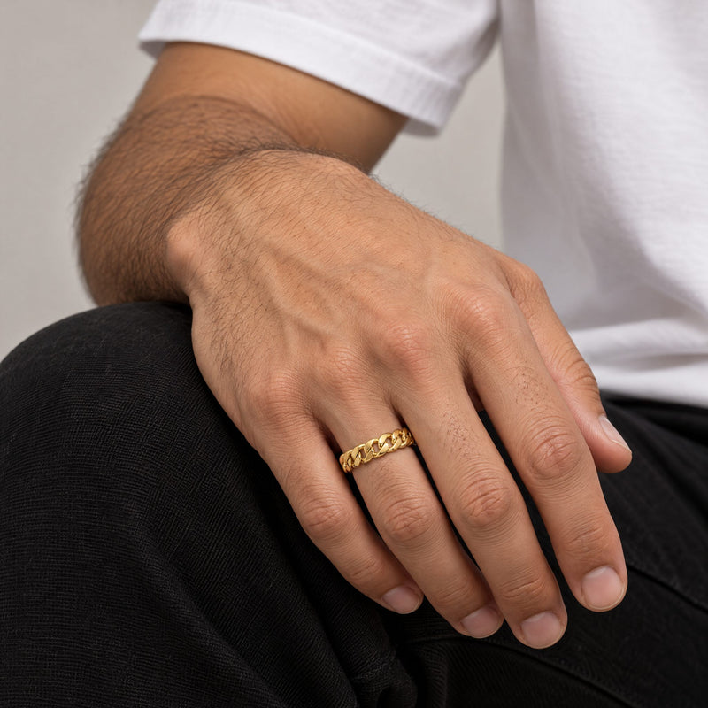 14K Yellow Gold Miami Cuban Link Ring 4.3mm, view 6