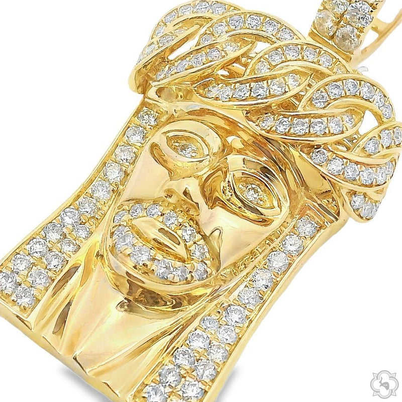 14k Gold Diamond Cuban Link Crown Jesus Pendant, photo 3 of 11