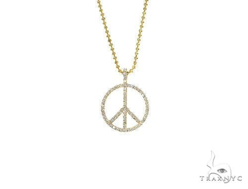 14k gold peace and love pendant set in yellow, rose, and white gold options – front view of both pendants