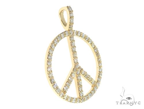 14k yellow gold peace sign pendant encrusted with small sparkling diamonds