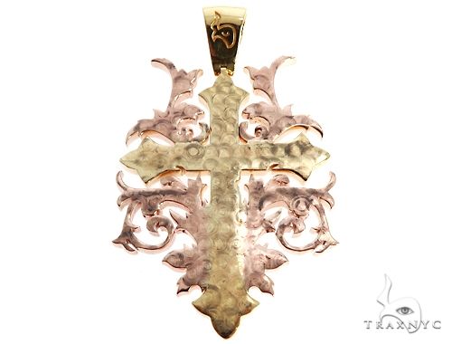 14k two-tone gold cross pendant with diamond filigree detailing for men