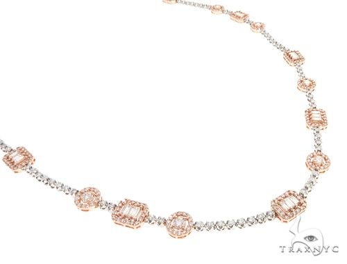 14k two tone rose and white gold diamond chain, 3mm prong-set links, front view