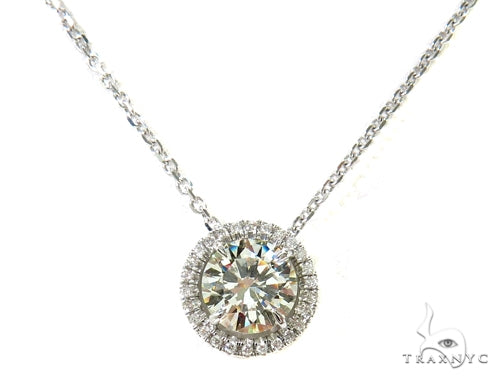 14K white gold necklace with pave-set diamonds across the design
