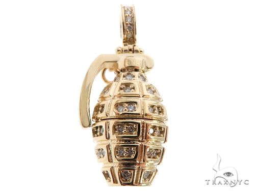 Diamond grenade pendant in 14k yellow gold – front-facing view showing diamond-set body and bail