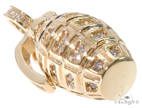 14k yellow gold grenade pendant with diamond accents and detailed textured design