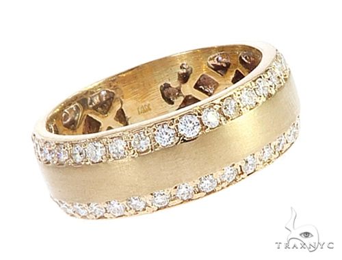 14k yellow gold mens diamond wedding band – diamonds set across band face, warm gold finish, straight-on view