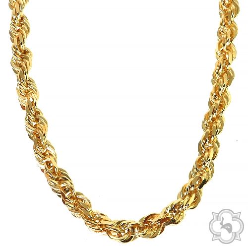 14k yellow gold semi-solid rope link chain, 4.7mm thickness, 26-inch length