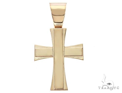 14k yellow gold cross pendant with round pave-set diamonds across all four arms, front view