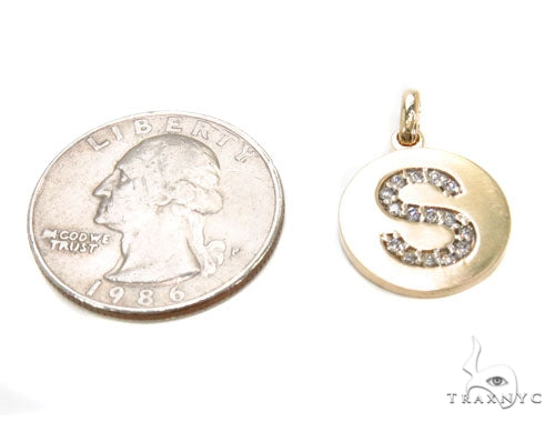 14k Yellow Gold Prong Diamond Initial S Pendant, photo 5 of 7