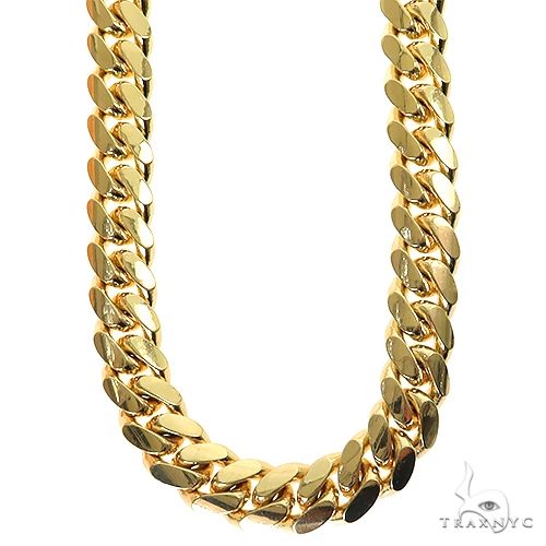 14k Yellow Gold Solid Miami Cuban 9mm 22 inches 69540 | TraxNYC