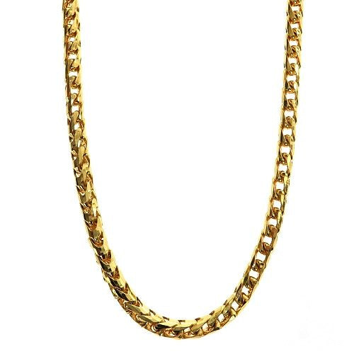 14k yellow gold solid square Franco link chain, 2.9mm thickness, 24-inch length