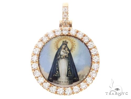 14k yellow gold diamond photo pendant with saint image framing – front view