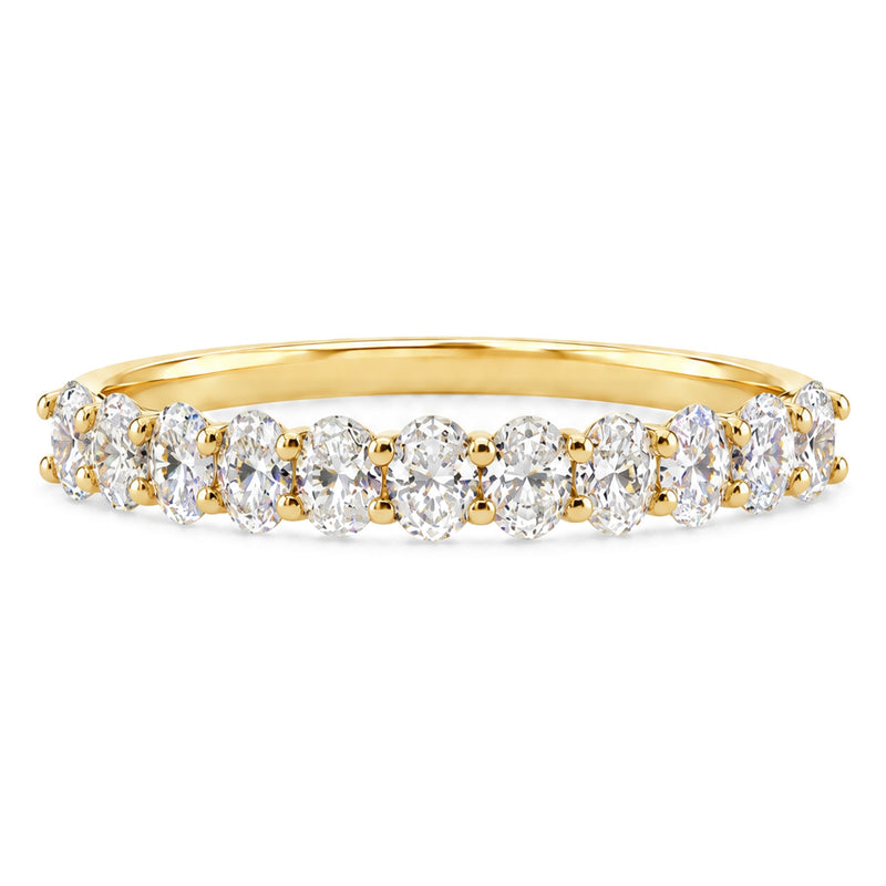 14K yellow gold petite oval lab-grown diamond wedding band, front view