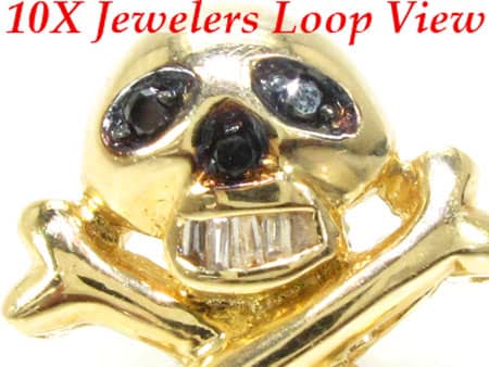 14K Gold Single Black Diamond Skull Head Earring, photo 3 of 6