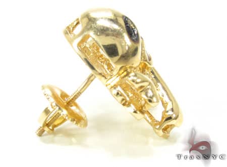 14K Gold Single Black Diamond Skull Head Earring, photo 4 of 6