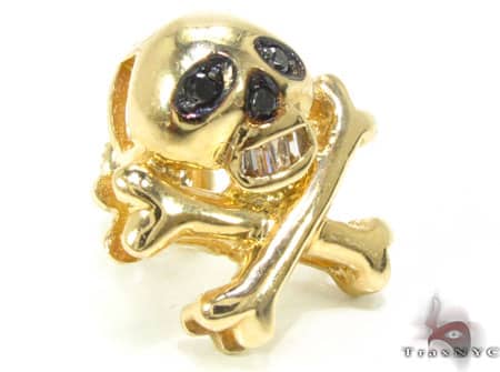 14K Gold Single Black Diamond Skull Head Earring, photo 2 of 6