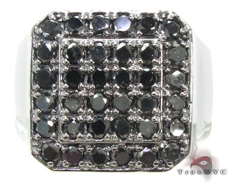 White gold men's ring with clustered black diamonds in square setting