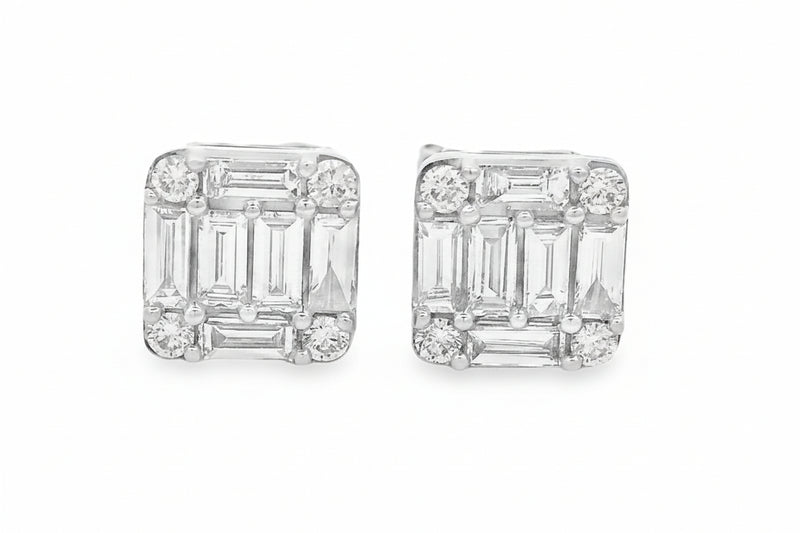 18K Gold Baguette Diamond Earrings