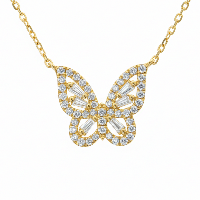 18K Gold Baguette Diamond Necklace, view 2