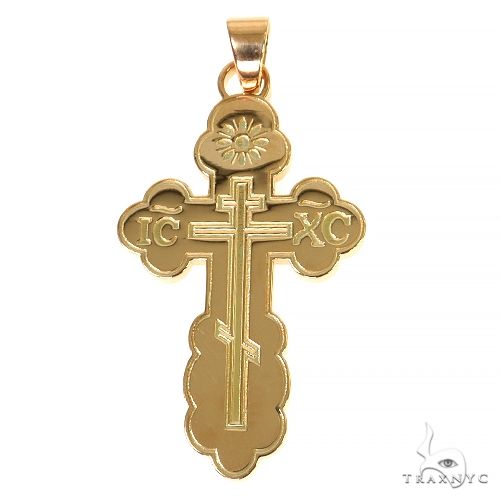 Mens 18k gold diamond cross pendant, front-facing view showing diamond-set cross face and polished yellow gold finish