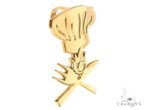 18K Gold Custom Made Chef Hat With Flames Pendant 66325 - Image 2