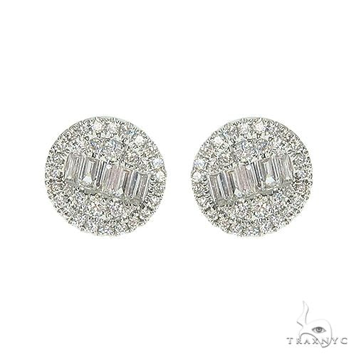18K white gold diamond cluster earrings with baguette and round-cut stones