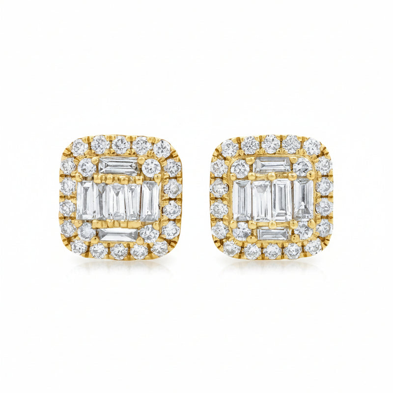 18K Gold Baguette Diamond Earrings, view 2