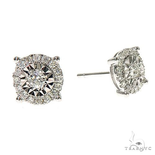 18K white gold diamond cluster stud earrings with round brilliant center stone