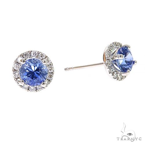 18K Gold Diamond Sapphire Stud Earrings, photo 2 of 4