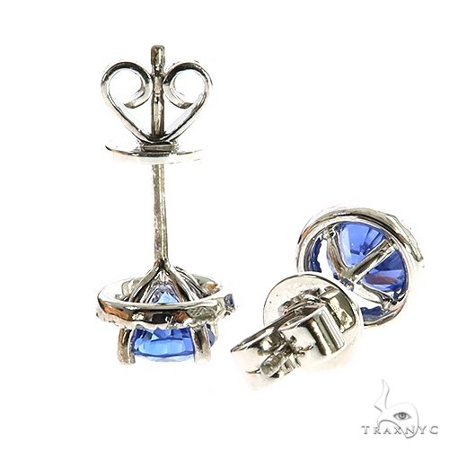 18K Gold Diamond Sapphire Stud Earrings, photo 3 of 4