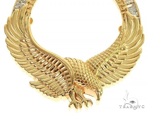 18K Gold Eagle Coin Frame Baguette Diamond Pendant 66361 - Image 5