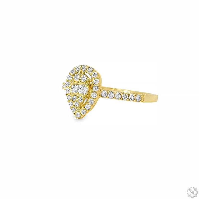18K Gold Pear Shape Baguette Diamond Engagement Ring, photo 4 of 11