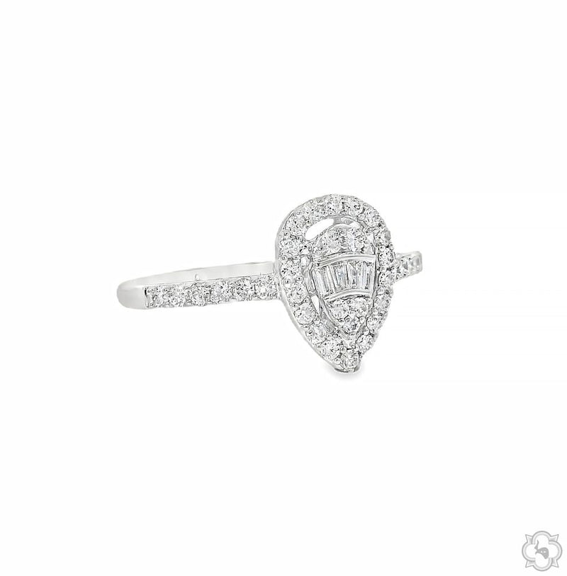 18K Gold Pear Shape Baguette Diamond Engagement Ring, photo 5 of 11