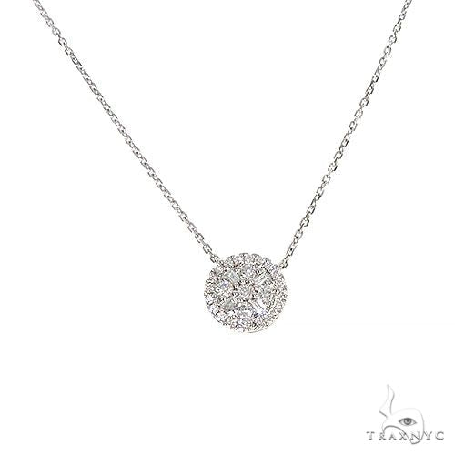 18k gold round diamond necklace with adjustable chain — front-facing view, diamonds set along pendant